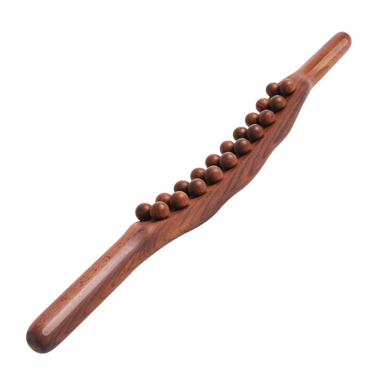 Massage Tools - Professional Carbonized Wooden Massage Stick with 20 Beads - Double Row Rolling Design for Waist, Abdomen, Legs, Back & Hands - Body Contouring & Muscle Relaxation - Whole Body Gua Sha Tool, Ergonomic Grip | Natural Wood Finish