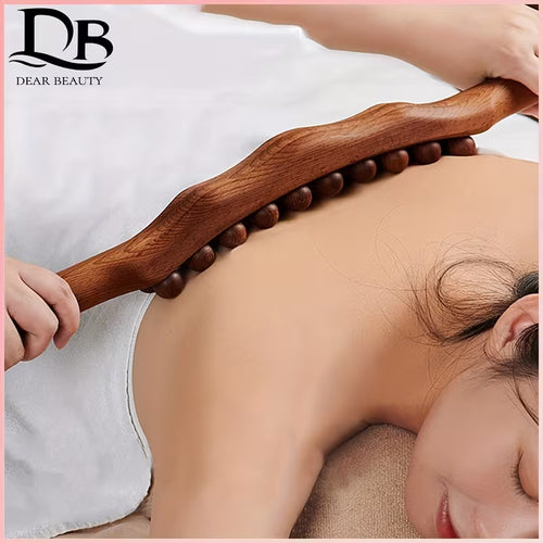 Massage Tools - Professional Carbonized Wooden Massage Stick with 20 Beads - Double Row Rolling Design for Waist, Abdomen, Legs, Back & Hands - Body Contouring & Muscle Relaxation - Whole Body Gua Sha Tool, Ergonomic Grip | Natural Wood Finish
